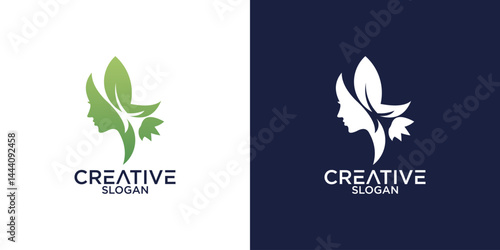 circle beauty Natural women face logo design inspiration