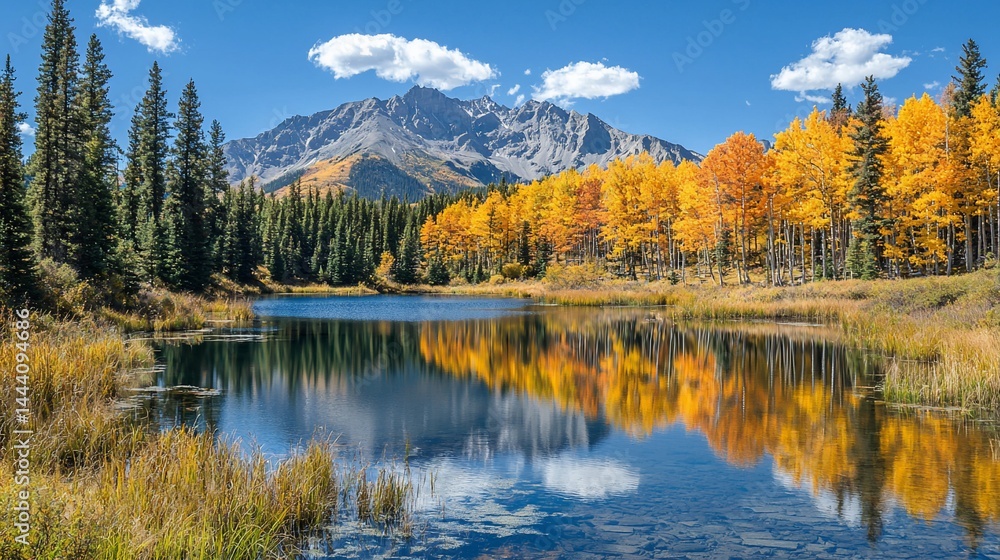 Obraz premium Autumnal mountain lake reflecting vibrant fall colors (1)