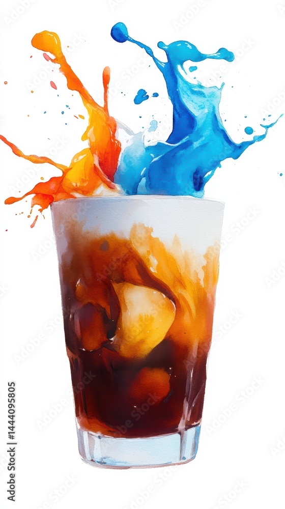 Artistic set of iced coffee beans and coffee cup drinks isolated on white background,hand-drawn vector,hot coffee drinks,cafe shop,modern flat design,Fashionable and cute coffee motif concept.