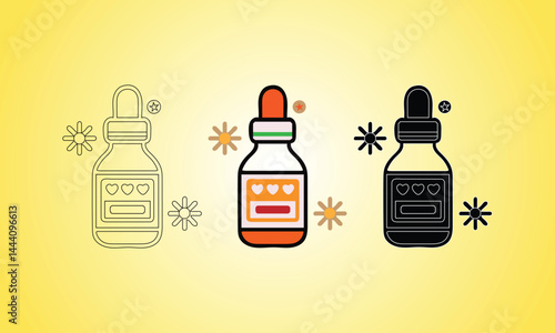 Minimalistic Medicine Bottles with Vibrant Design on Yellow Background