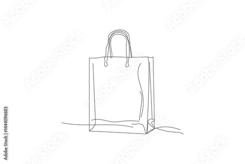 Tote bag line drawing, minimalist clear handbag illustration, black outline on white background