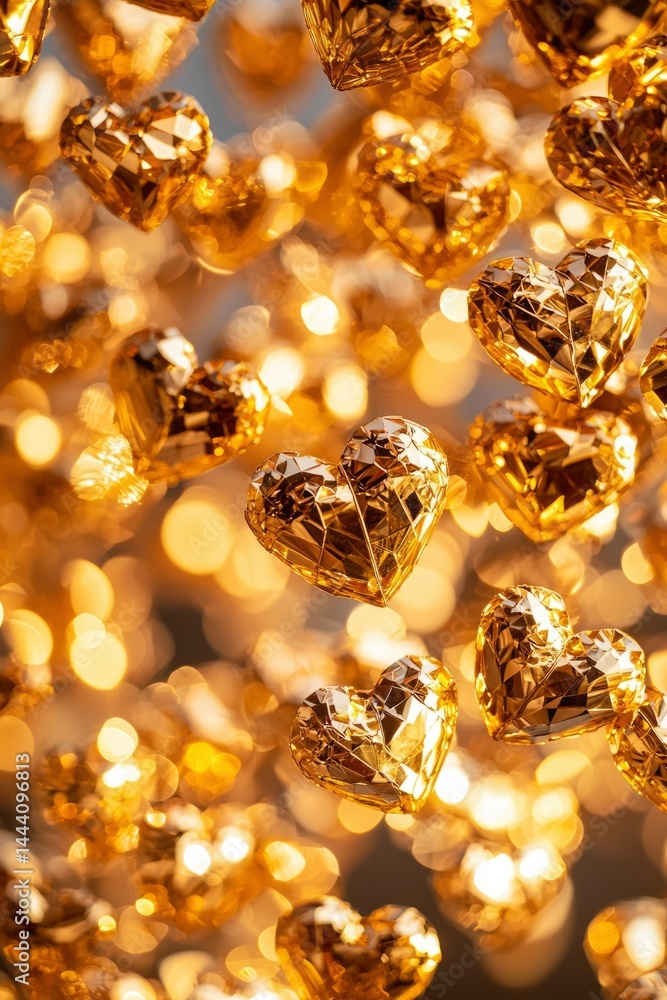 Gold hearts falling in bokeh Gold hearts falling in bokeh