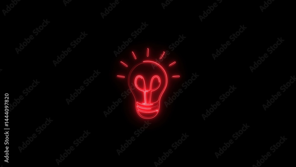 Abstract glowing neon bulb icon, on black background 4k illustration. Abstract glowing neon bulb icon, on black background 4k illustration.