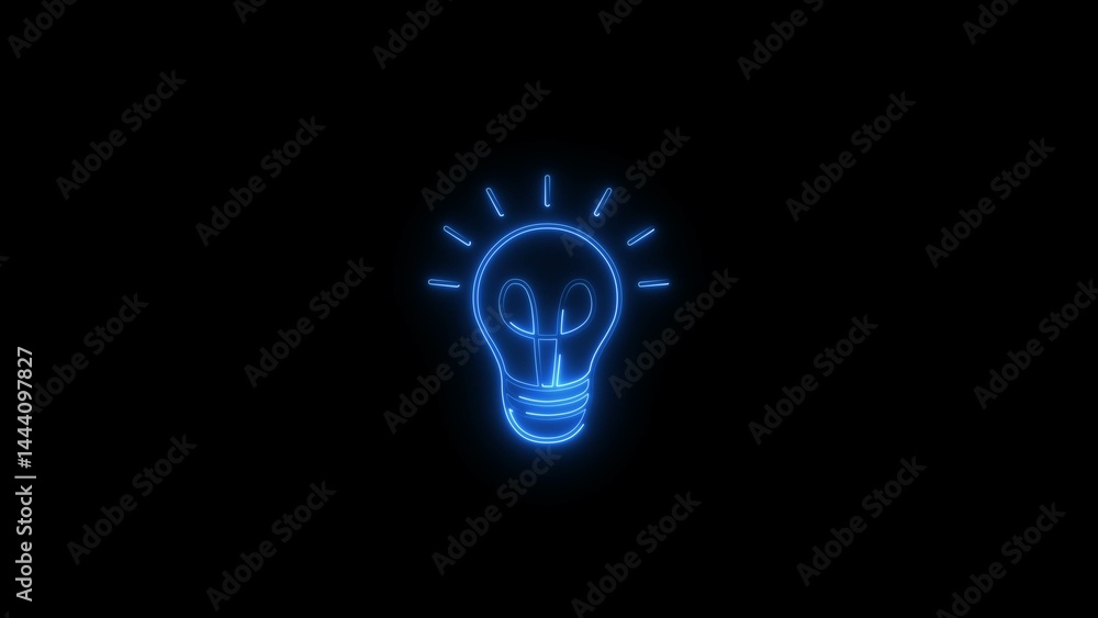 Abstract glowing neon bulb icon, on black background 4k illustration. Abstract glowing neon bulb icon, on black background 4k illustration.