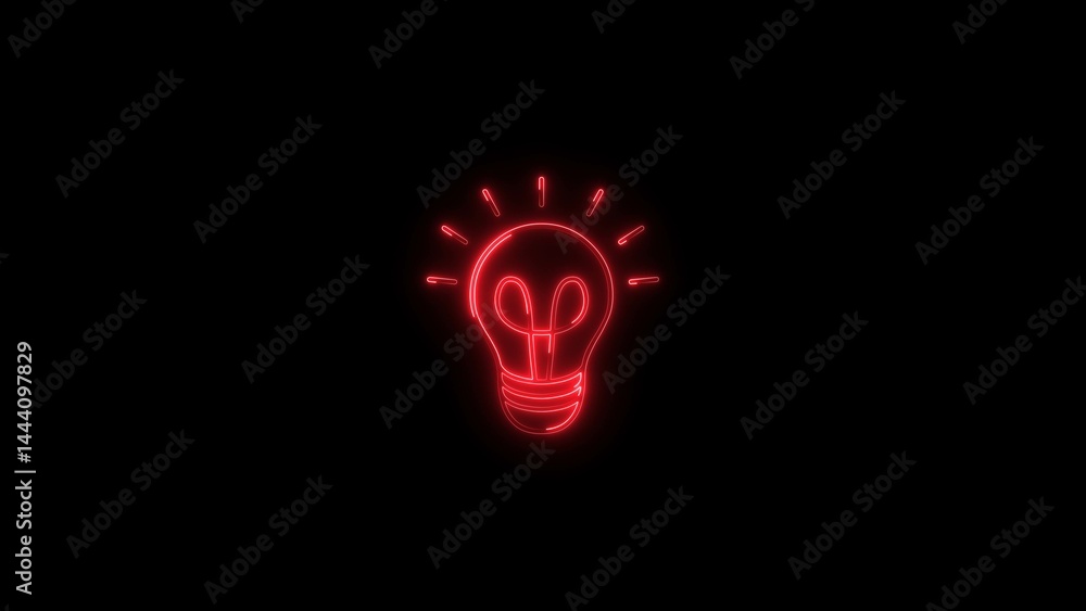 Abstract glowing neon bulb icon, on black background 4k illustration. Abstract glowing neon bulb icon, on black background 4k illustration.