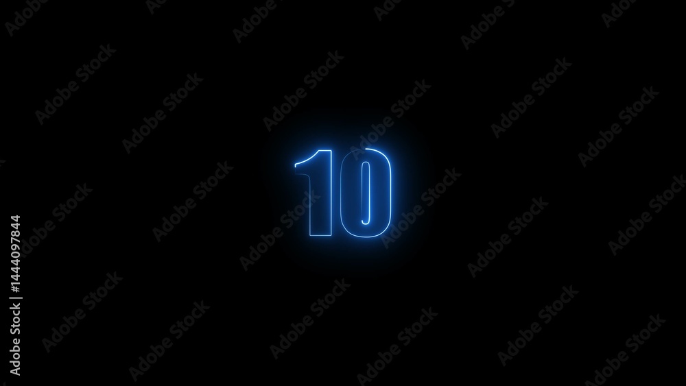 Abstract glowing blue neon text 10 number countdown timer illustration background 4k resolution. Abstract glowing blue neon text 10 number countdown timer illustration background 4k resolution.