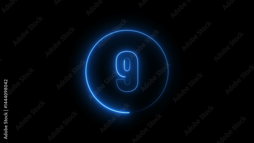 Abstract glowing blue neon text 9 number countdown timer illustration background 4k resolution. Abstract glowing blue neon text 9 number countdown timer illustration background 4k resolution.