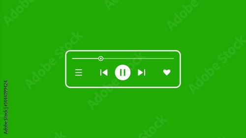 Green screen outline music player overlay template, Audio music timeline bar moving with track