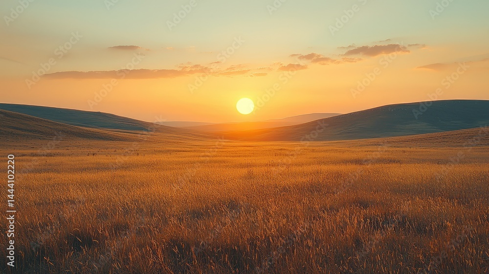 Obraz premium Golden sunset over a vast field