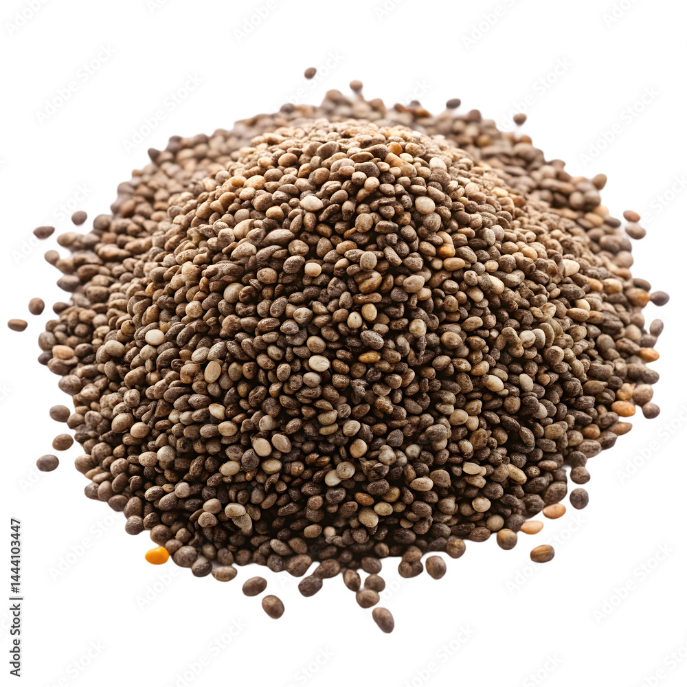 Raw Chia Seeds Cutout on Clean White Backdrop Raw Chia Seeds Cutout on Clean White Backdrop