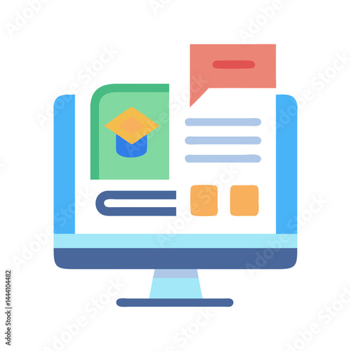 Online Education Platform Icon - Digital Learning, Graduation Cap, E-Learning