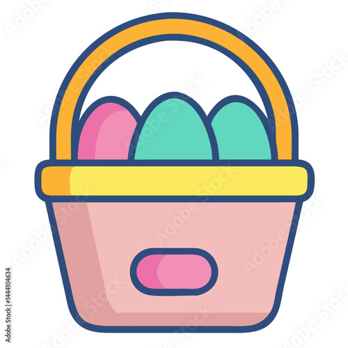 Colorful Easter basket icon with three eggs for spring celebration and festive holiday design