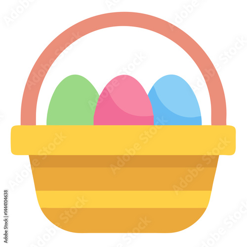 Colorful Easter basket icon with three eggs for spring celebration and festive holiday design