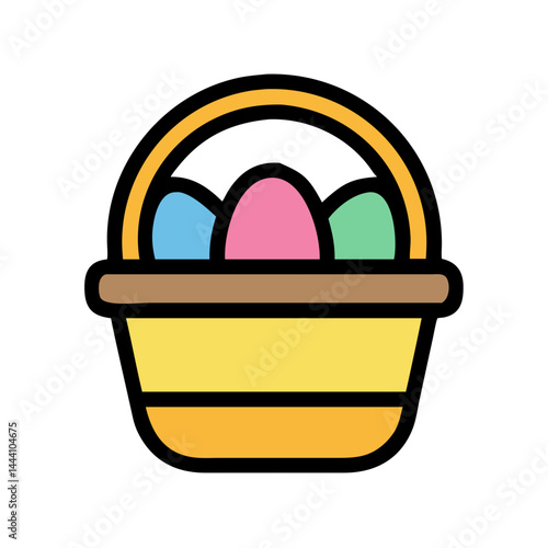 Colorful Easter basket icon with three eggs for spring celebration and festive holiday design