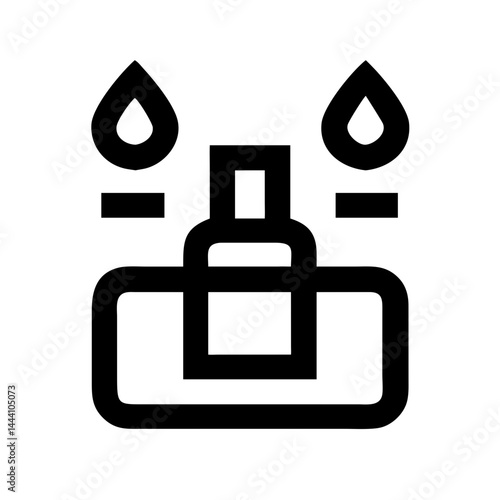 Minimal spray bottle icon with drops in black line style for aromatherapy and wellness product design
