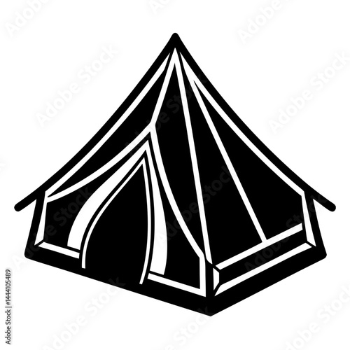 Family camping tent icon in solid black for outdoor travel and holiday adventure design