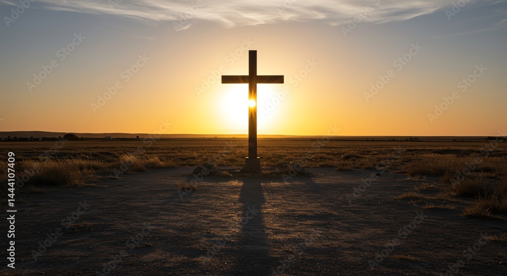 Silhouette of a Cross at Sunset in an Open Field Silhouette of a Cross at Sunset in an Open Field