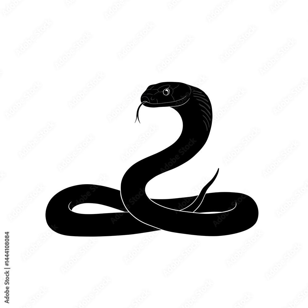Fototapeta premium A slender black snake with sharp eyes. White background.