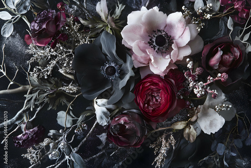 Dark Moody Flowers with Silver Accents for High Fashion Appeal