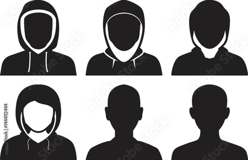 Hoodie Silhouette Avatars of Men and Women in Vector Format | Hoodie Avatars | Profile Silhouettes | Vector Icons | Faceless People
