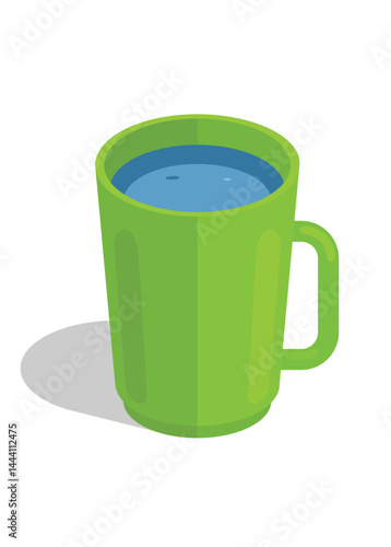 Mineral water in plastic cup. Simple flat illustration.
