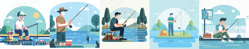 vector of a young man fishing