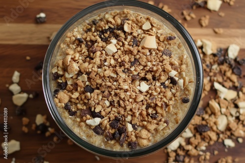 Wallpaper Mural Delicious granola-topped oatmeal in a glass bowl on a wooden surface with scattered nuts Torontodigital.ca