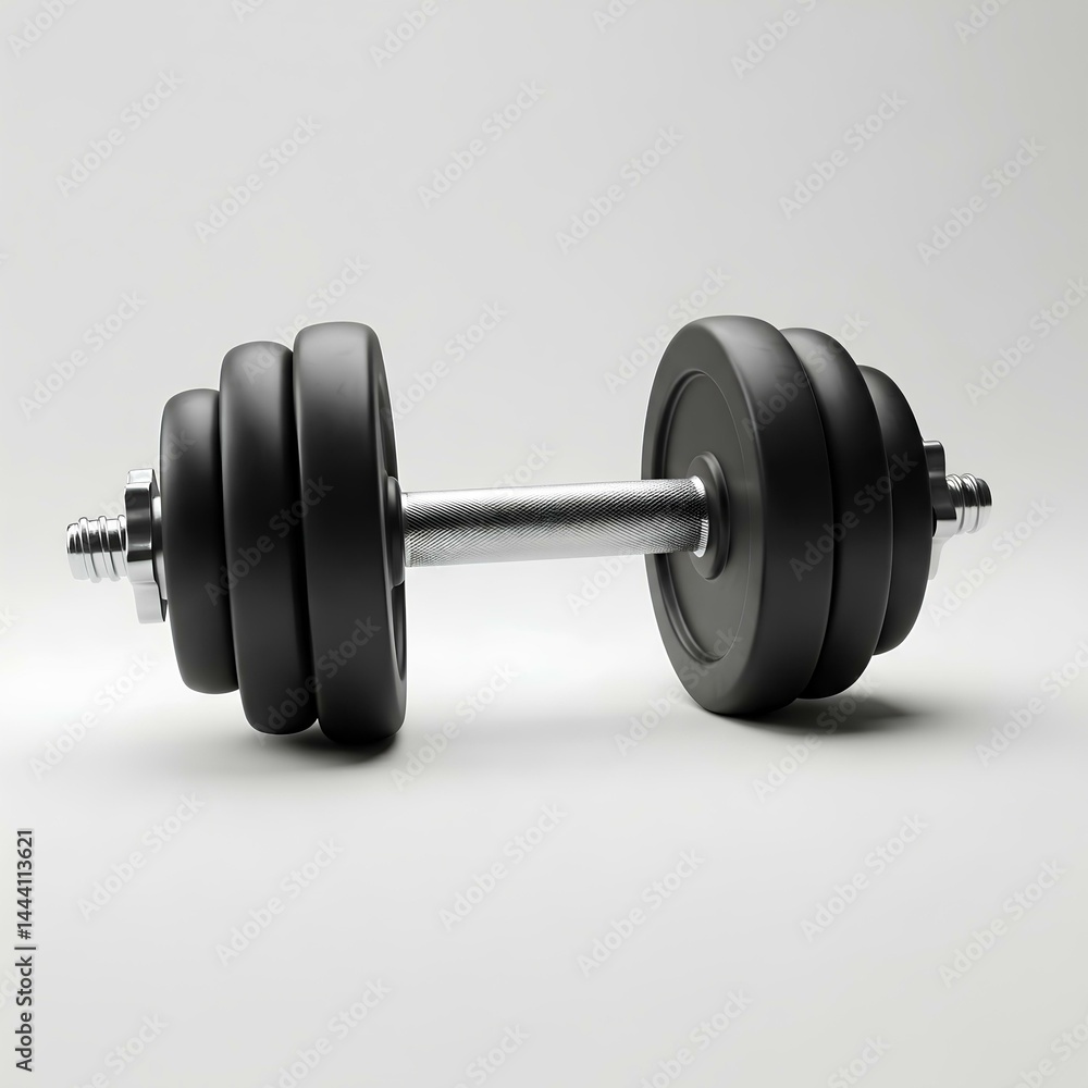 Fototapeta premium Black Dumbbell Isolated on Light Gray Background 