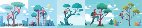 vector of a young man climbing a tree