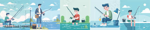 vector of a young man fishing
