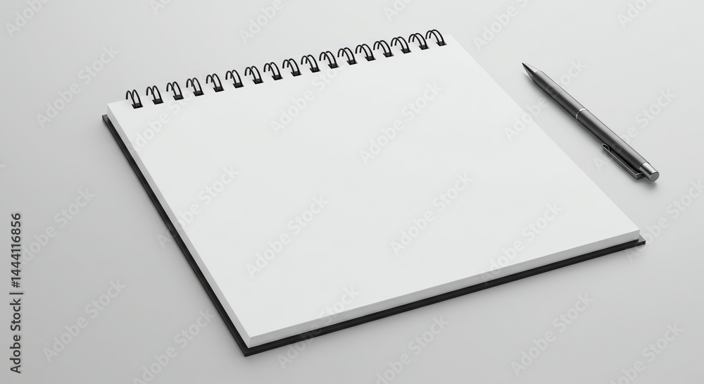 Open Notebook and Pen on Gray Background for Mockup or Template Open Notebook and Pen on Gray Background for Mockup or Template