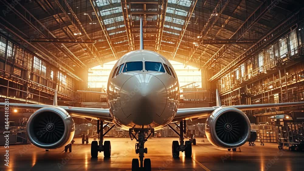 Majestic Airplane in Hangar at Sunset Majestic Airplane in Hangar at Sunset