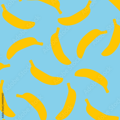 Bananas seamless pattern. Vector flat illustration of banana. Great as a textile print, party invitation or packaging. Surface pattern design.