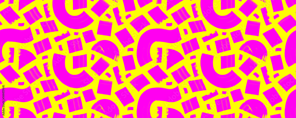 Neon colored seamless pattern with bold curved brush strokes and squares. Hand drawn vector abstract background. Childish bold doodle shapes seamless banner design. Chaotic brush scribbles texture. Neon colored seamless pattern with bold curved brush strokes and squares. Hand drawn vector abstract background. Childish bold doodle shapes seamless banner design. Chaotic brush scribbles texture.