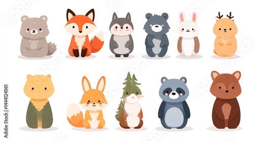 Charming cartoon forest animals illustration ideal for children's design projects