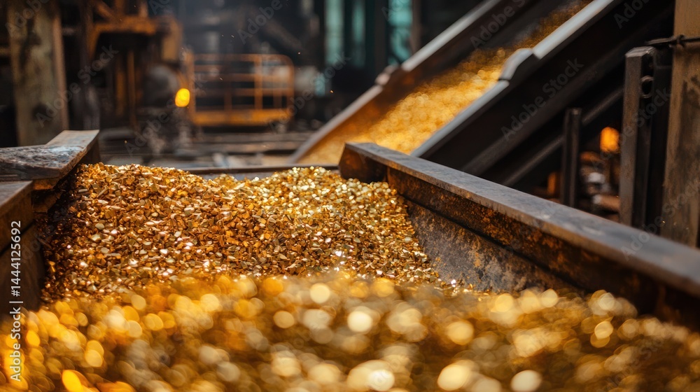 Gold mining equipment and processed gold in a mining facility. Gold mining equipment and processed gold in a mining facility.