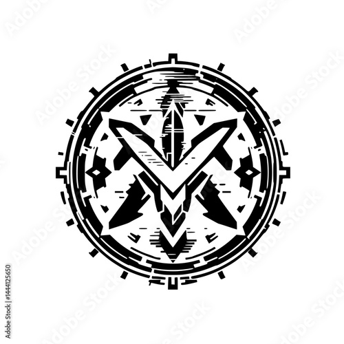 Free Download Futuristic Tech Emblem: Geometric Design on White, Clean Vector Icon - GFXLoad