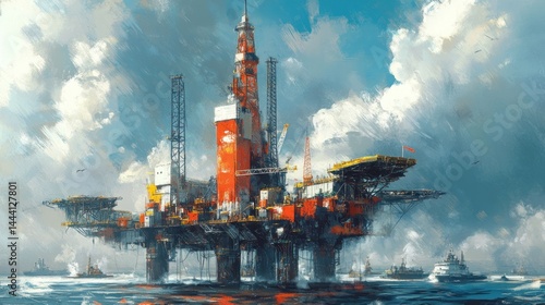 Offshore oil rig in a stormy sea