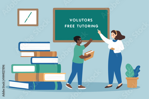 Dedicated teachers generously volunteer their time for free after-school tutoring sessions, surrounded by stacks of books and learning materials.