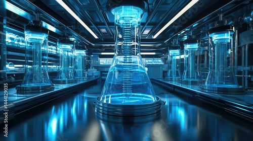 A futuristic lab producing synthetic oxygen for polluted cities.