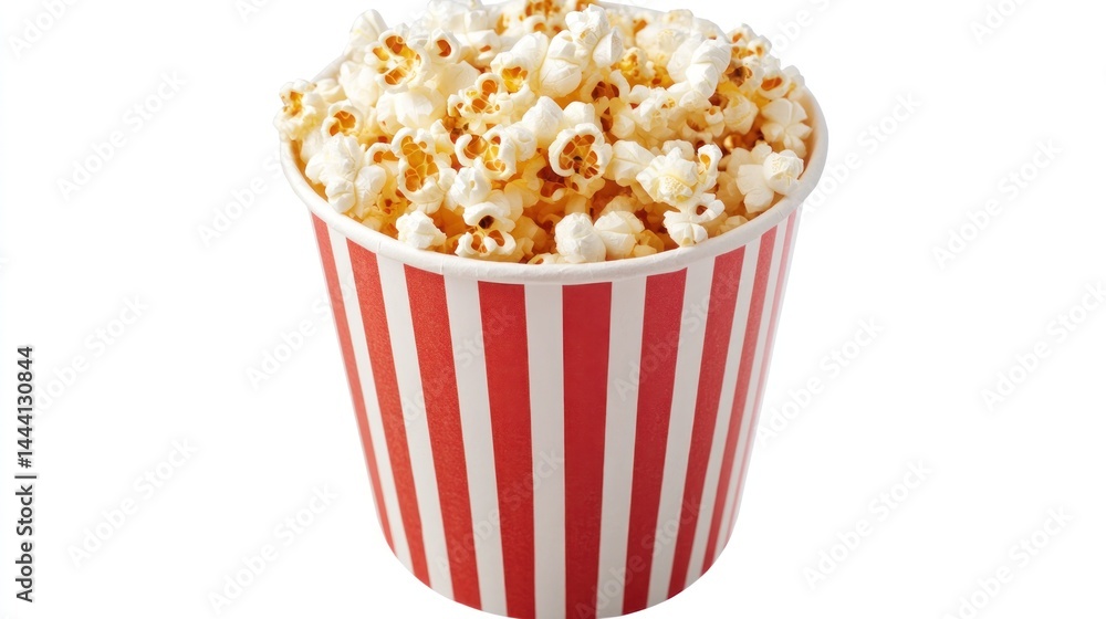 Popcorn in a striped paper container Popcorn in a striped paper container