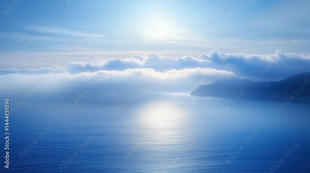 Obraz premium Mystic Island Beneath Soft Clouds and Blue Horizon