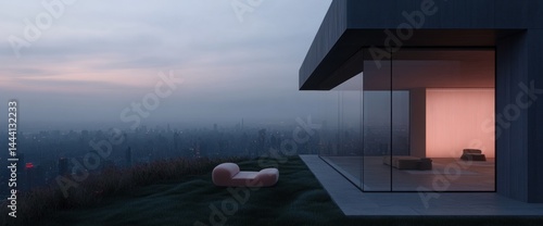 Serene Cityscape View from a Modern Cliffside Home