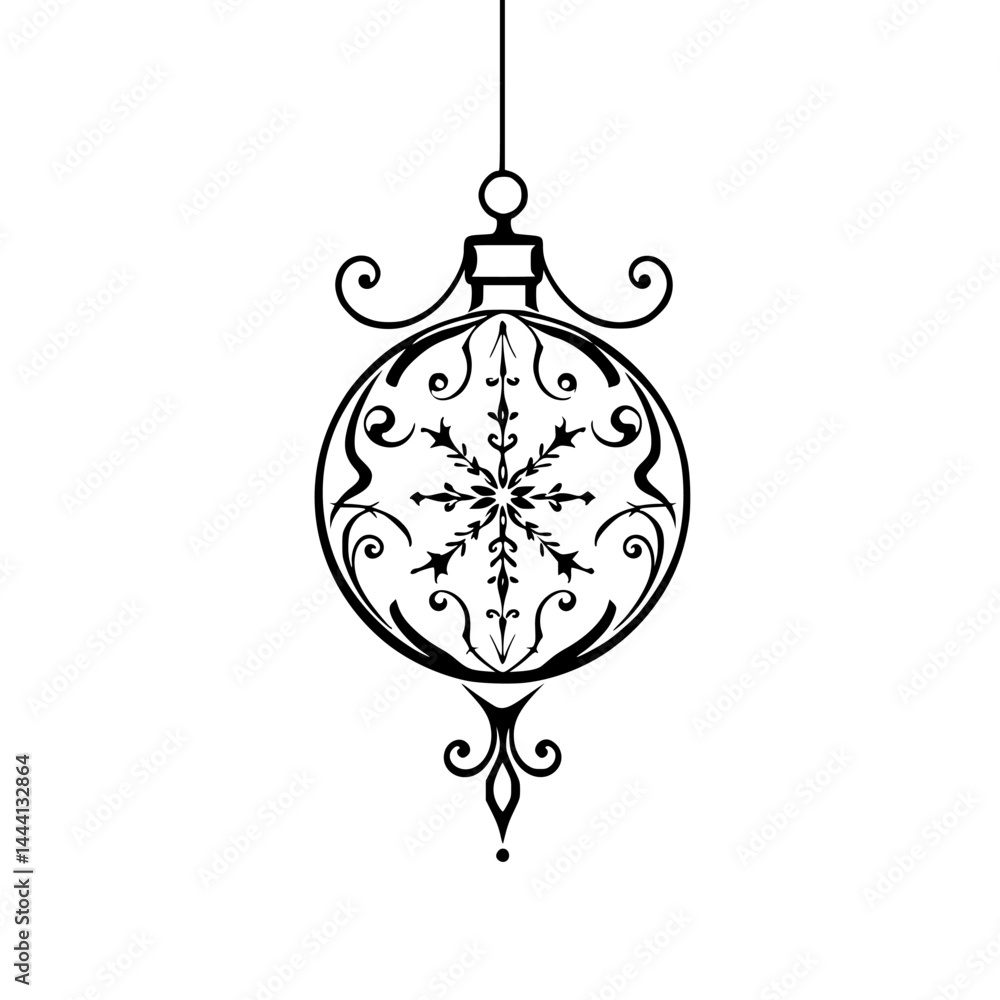 Fototapeta premium Elegant Black & White Christmas Ornament Vector, Snowflake Design