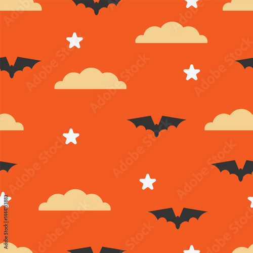 Halloween cloudy sky and bat cartoon pattern