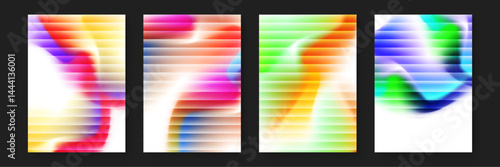 Four abstract colorful shapes with stripes suitable for modern designs, backgrounds, patterns, or artistic projects needing vibrant elements.