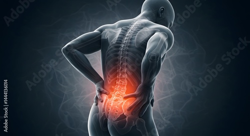 Digital render of lower back pain with red glowing spine
