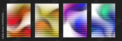 Four abstract designs with blurred colorful stripes. Ideal for backgrounds, posters, websites, and marketing materials needing a modern touch.