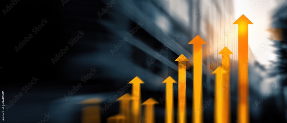 Abstract image depicting upward arrows symbolizing growth and progress against a blurred background.