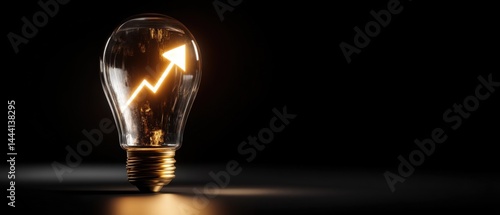 Obraz na płótnie Light bulb with a glowing upward arrow symbolizing growth and innovation against a dark background. w salonie